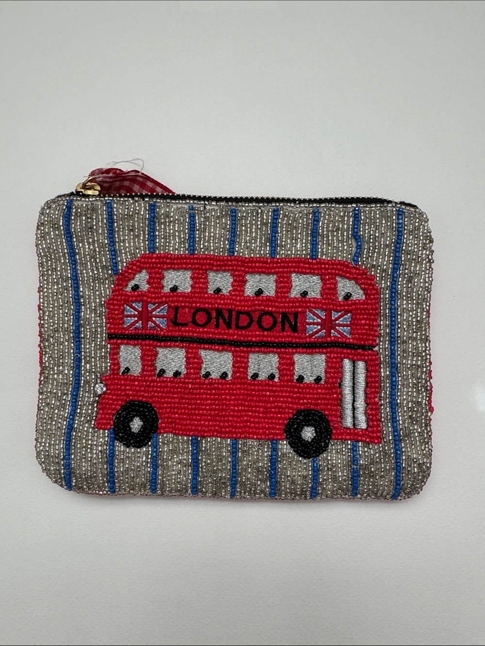 Anthropologie Red Beaded London Bus Coin Pouch